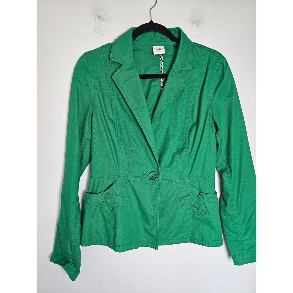 Preppy Cabi 5097 Bow Pocket Blazer Womens Small Green Tailored Stretch Cotton